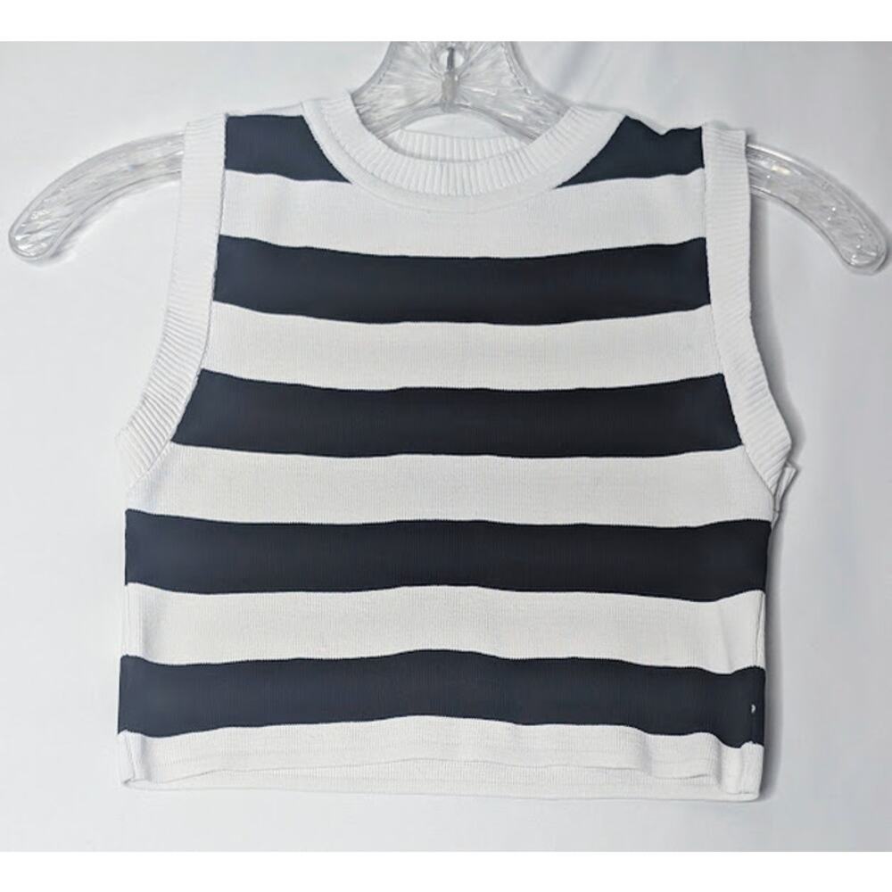 Cropped black white striped sleeveless sweater tank top vest size XS Y2KStyle